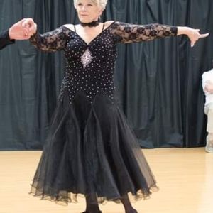 Ballroom gown black lace and sheer organza, hand stoned